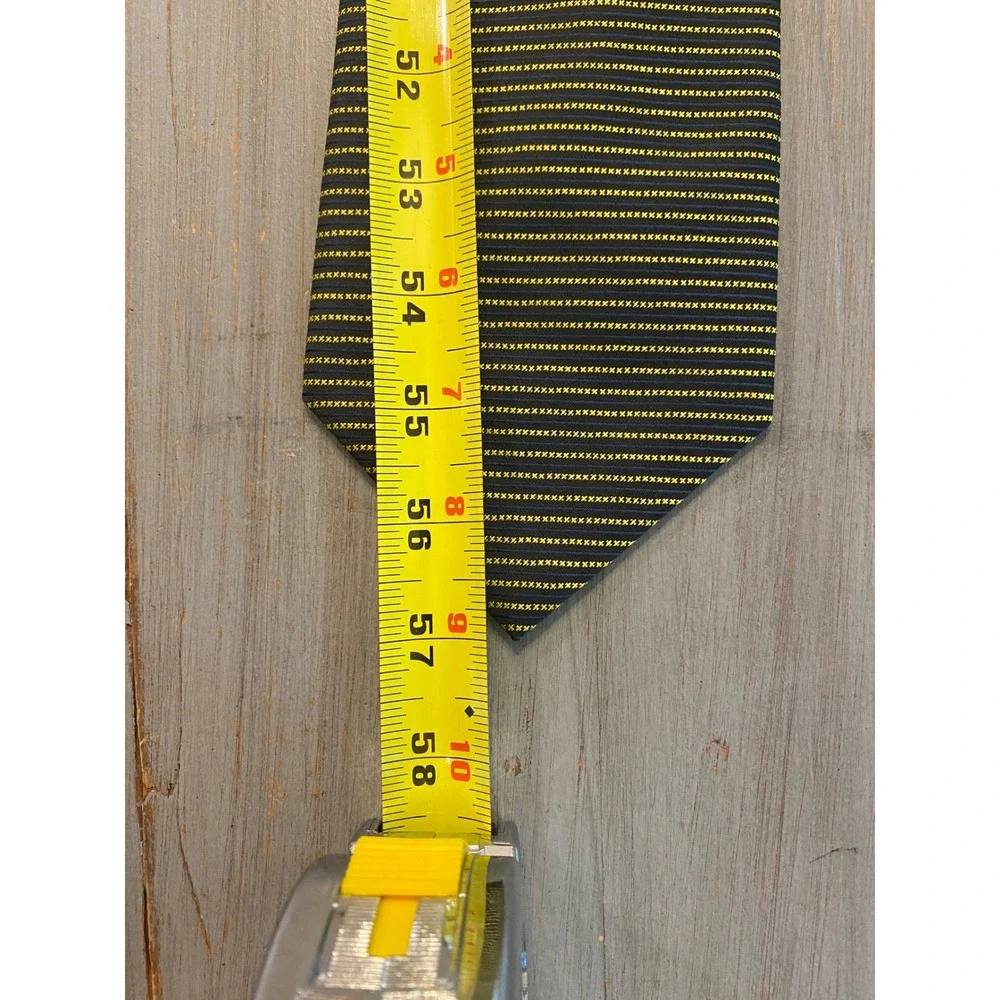 Giacomo Valenti Navy Blue Yellow Striped Silk Handmade Necktie Mens Tie